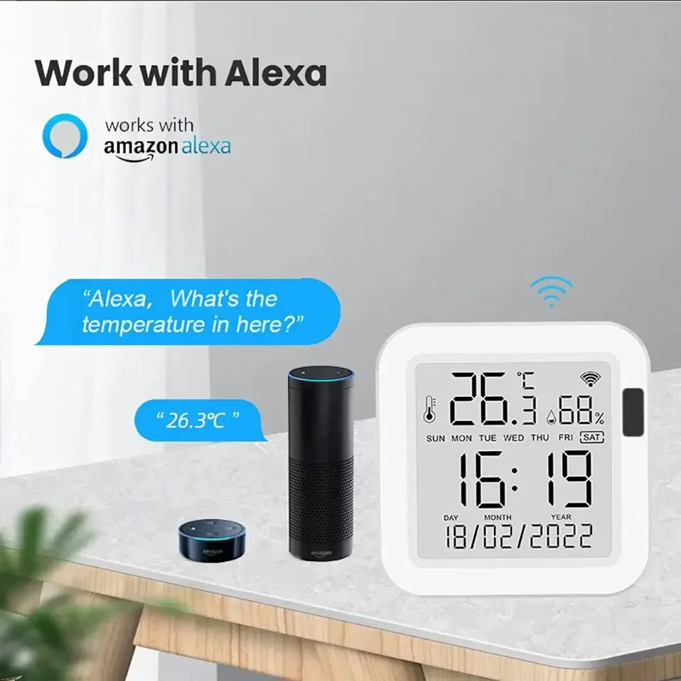 Tuya WiFi Temperature Humidity Smart Sensor With Backlight for Smart Home Var SmartLife Work with Alexa Google Assistant