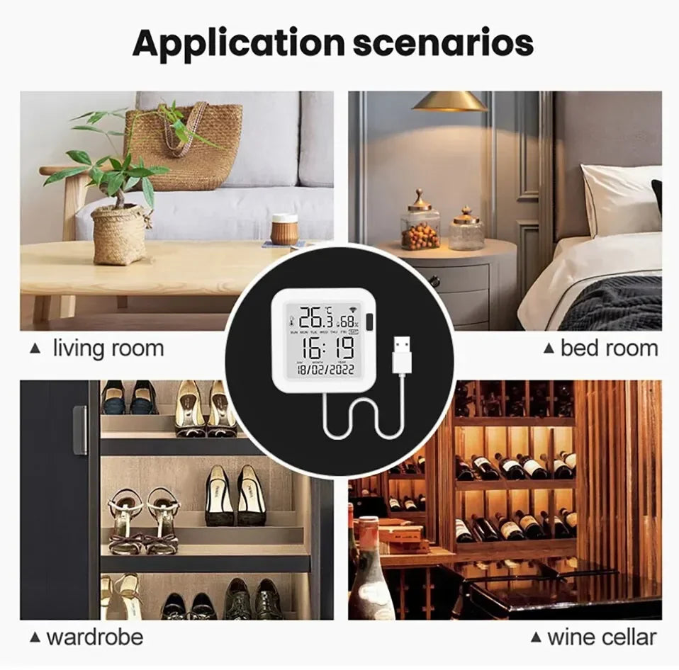 Tuya WiFi Temperature Humidity Smart Sensor With Backlight for Smart Home Var SmartLife Work with Alexa Google Assistant