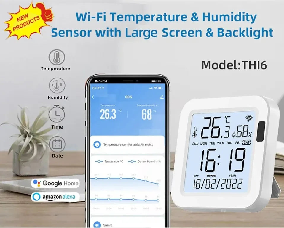 Tuya WiFi Temperature Humidity Smart Sensor With Backlight for Smart Home Var SmartLife Work with Alexa Google Assistant