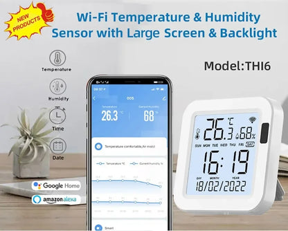 Tuya WiFi Temperature Humidity Smart Sensor With Backlight for Smart Home Var SmartLife Work with Alexa Google Assistant
