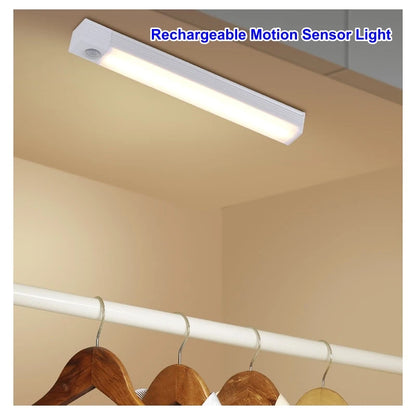 Motion Sensor Wireless LED Night Light USB Rechargeable Long Strip Bar Lamp for Kitchen Cabinet Wardrobe Bedside Staircase Tube