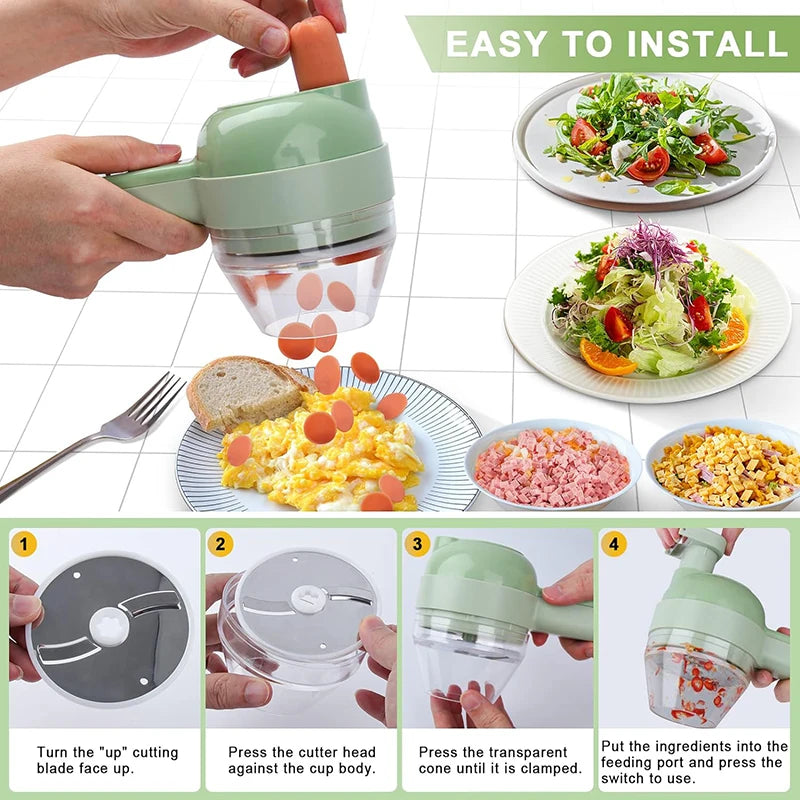 5 in 1 Electric Vegetable Cutter Set  Portable, Rechargeable, Wireless Food Processor & Chopper Machine for Pepper, Garlic& Meat