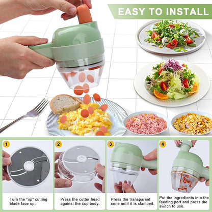 5 in 1 Electric Vegetable Cutter Set  Portable, Rechargeable, Wireless Food Processor & Chopper Machine for Pepper, Garlic& Meat