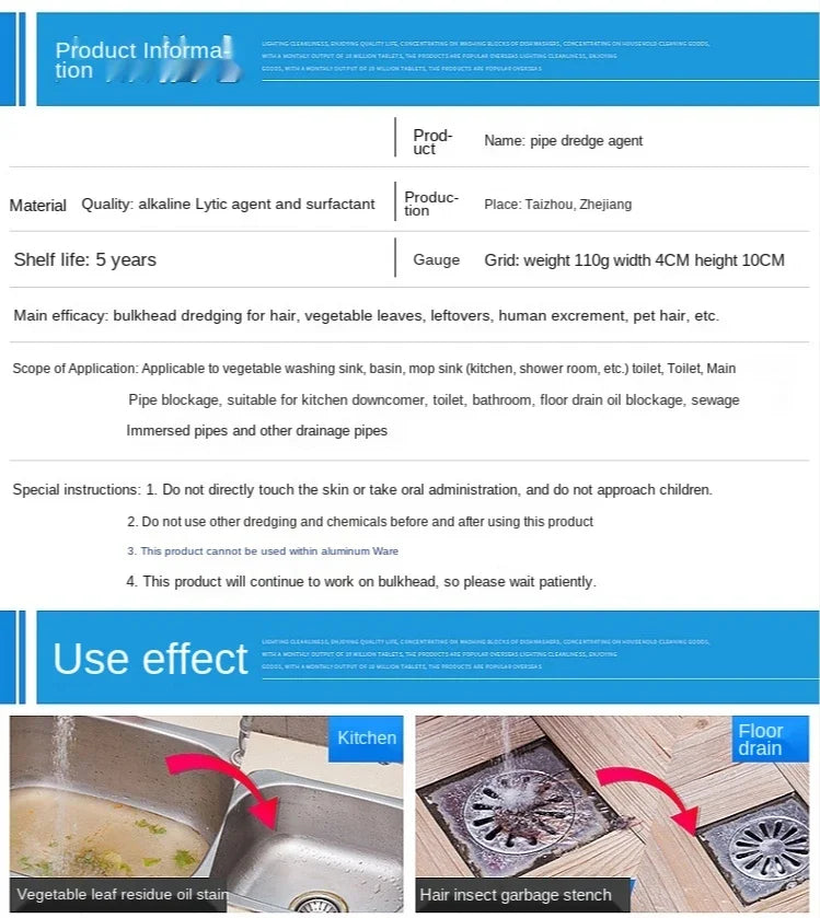 100g Powerful Sink Drain Cleaner High Efficiency  Clog Remover Kitchen Sewer Power Pipe Channel Powder Cleaning Tools