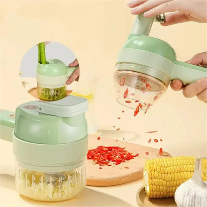 Handheld 4-in-1 Wireless Electric Vegetable Cutter Set Garlic Masher Food Chopper Meat Grinder Machine for Kitchen