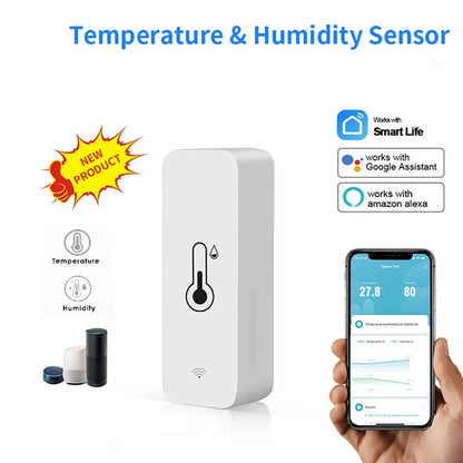 ZigBee 3.0 Smart Temperature And Humidity Sensor Tuya WiFi Indoor Hygrometer APP Monitor Real-time Updates APP Amart Home Alexa
