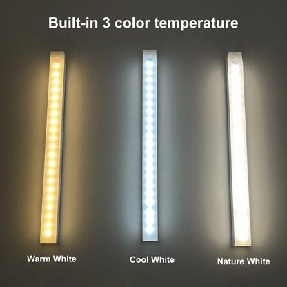 Motion Sensor Wireless LED Night Light USB Rechargeable Long Strip Bar Lamp for Kitchen Cabinet Wardrobe Bedside Staircase Tube